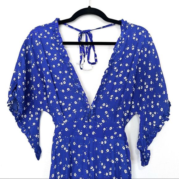 Faithfull The Brand La Villa Floral Jumpsuit Cobalt Betina Floral Size 4 Small - Picture 6 of 11